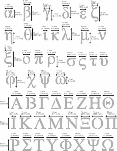 Vista 3 de Aleks Melnyk No.420 - Plantilla de metal, letras griegas, Phi Sigma, Alpha, trazadores de letras, tamaño 0.7 pulgadas, alfabeto, plantilla