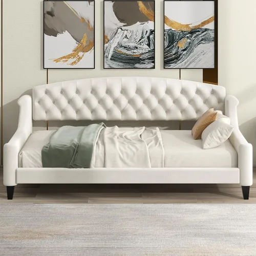 Vista 3 de Merax - Sofá cama de tamaño doble moderno de lujo con botones capitoné, marco de sofá cama de tamaño doble tapizado, sofá cama para dormitorio, sala