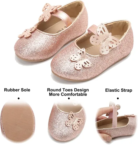 Vista 4 de Felix & Flora Zapatos de ballet para niñas pequeñas Zapatos planos Mary Jane para niñas de flores, zapatos de vestir para fiestas y bodas