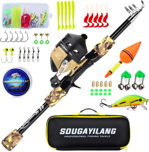 Vista 8 de Sougayilang Kids Fishing Rod and Reel Combo,Light Weight Fishing Pole with Spincast Fishing Reel Tackle Bag Lures for Youth,Girls and Boys Good