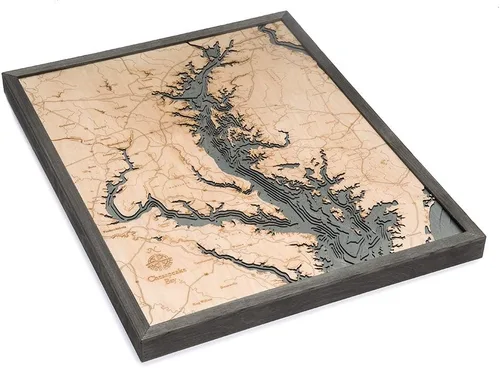 Vista 2 de Chesapeake Bay - Tabla de madera náutica 3-D, marco gris, 24.5 x 31 pulgadas