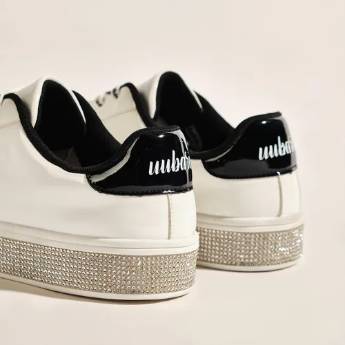 Vista 2 de UUBARIS Zapatillas de tenis con purpurina para mujer, color neón, elegantes, brillantes, con diamantes de imitación, para boda, novia, zapatos