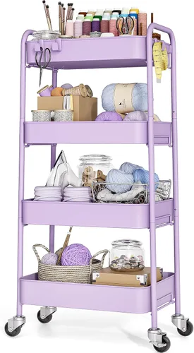 Vista 14 de TOOLF Carrito de metal de 3 niveles con ruedas, carrito organizador de almacenamiento para cocina, baño, oficina, artículos esenciales para bebés