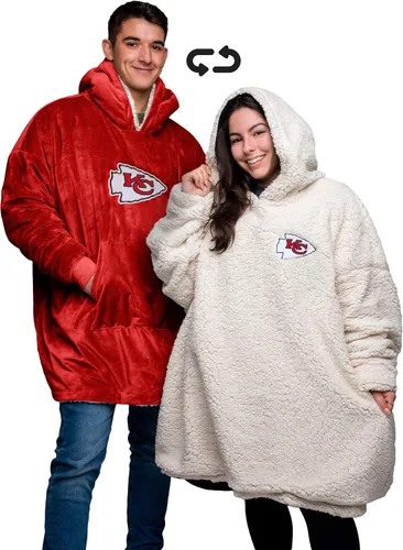 Vista 24 de FOCO NFL Unisex NFL Team Reversible Oversized Sherpa Hoodie Sweatshirt Big Logo Hoodeez