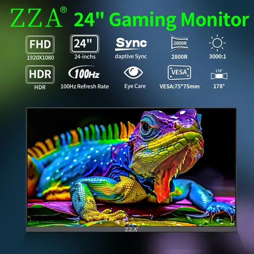 Vista 6 de ZZA - Monitor de 24 pulgadas 100HZ, 1080p, monitor de juegos curvo 2800R, VA 120% sRGB, FreeSync, sin marco en tres lados, filtro de luz azul