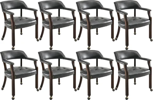 Vista 54 de LEEMTORIG Juego de 2 sillas de comedor con ruedas y brazo, sillas de comedor grandes con ruedas, silla de mesa de póquer de madera maciza, 26