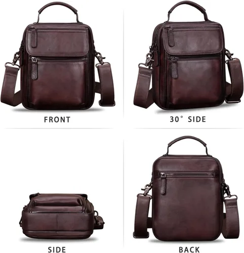 Vista 4 de IVTG Bolso de mensajero de cuero genuino para hombre, bolso bandolera bandolera para trabajo, negocios