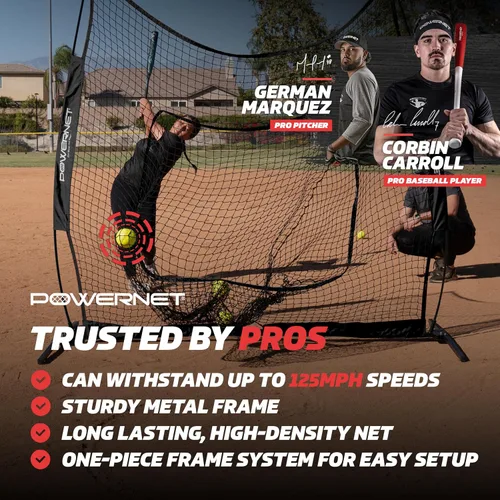 Vista 2 de PowerNet Pro One Piece Softball Baseball Net, Portable Baseball Training Equipment, Hitting, Throwing & Pitching Net with Carrying Bag