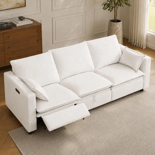 Vista 12 de GUEAPY Sofá reclinable eléctrico, sofá biplaza Cloud Couch, sofás seccionales reclinables color crema de gran tamaño, moderno sofá reclinable