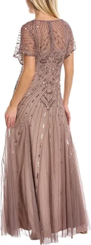 Vista 2 de Adrianna Papell Vestido de manga con volantes y cuentas para mujer