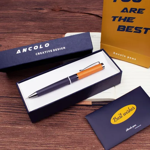 Vista 2 de Ancolo Bolígrafos de lujo personalizados con caja de regalo, 2 recambios de tinta negra, graba con tu mensaje, nombres, número de teléfono, regalo