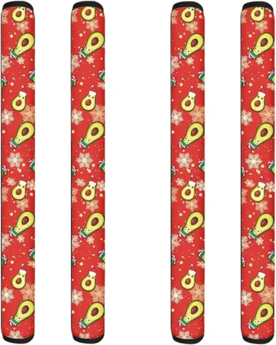Vista 4 de Juego de 2 fundas para manija de puerta de refrigerador con estampado de copos de nieve de aguacate, protector de manija de puerta de cocina lavable