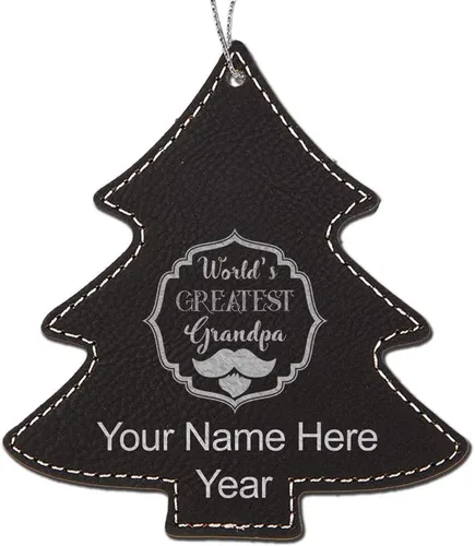Vista 5 de LaserGram Adorno de Navidad personalizado, el abuelo más grande del mundo, piel sintética, idea de regalo grabada con láser personalizado