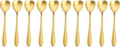 Vista 5 de Cuchara de flores de acero inoxidable de 10 piezas, cucharas creativas de postre doradas, cucharas de café, agitadores de café, cuchara de té