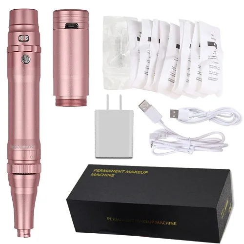 Vista 8 de Maquillaje Permanente Rotary Tattoo Machine Máquina de Pluma de Cejas con 10PCS Agujas para Cejas, Labios, Delineadores de Ojos B950b (negro)