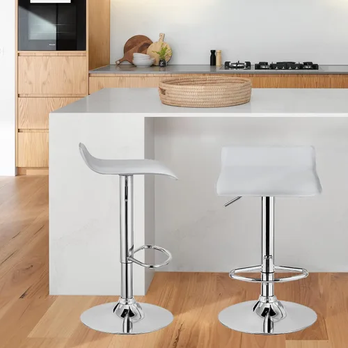 Vista 9 de NAFORT Juego de 2 taburetes de bar giratorios de altura ajustable sin espalda, de piel sintética y base cromada, sillas de bar modernas para Blanco