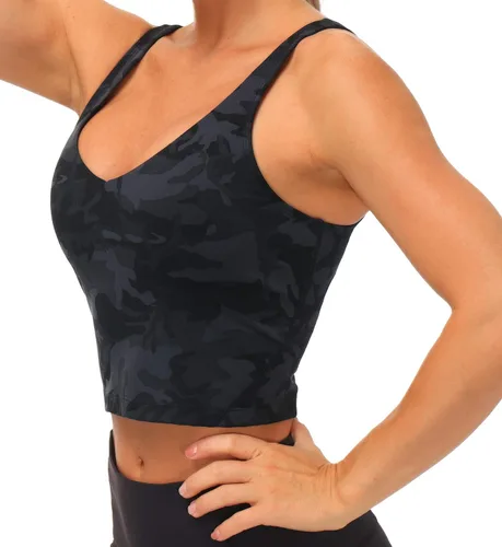 Vista 3 de THE GYM PEOPLE Brasier deportivo de camuflaje para mujer, sin varillas, acolchado, soporte medio, para yoga, gimnasio, correr, entrenamiento