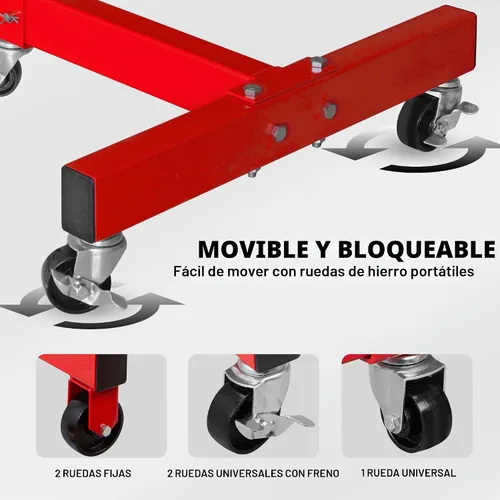 Vista 6 de BIG RED Soporte de motor giratorio de acero, capacidad de 3/4 toneladas (1,500 libras) con marco plegable, 5 ruedas, 4 brazos ajustables, cabezal