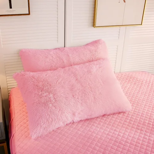 Vista 36 de LIFEREVO Paquete de 2 fundas de almohada de piel sintética, serie de lujo decorativa para el hogar de felpa peluda, funda de almohada peluda súper