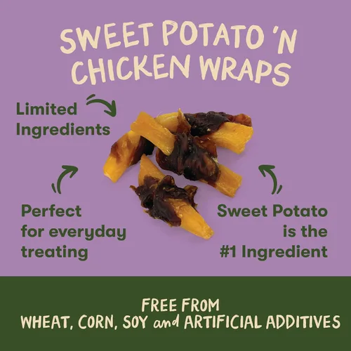Vista 4 de Pet 'n Shape Sweet Potato Chews – Golosinas naturales de batata envuelta en pollo para perros - 42 onzas