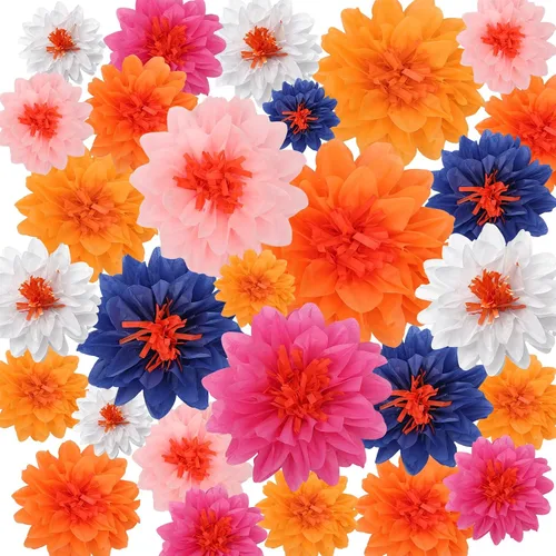 Vista 9 de Geyee 18 Piezas Flores de Papel Mexicanas Coloridas Fiesta Flores de Papel de Seda Pompones Carnaval Mexicano para Fondo Floral de Fiesta Boda