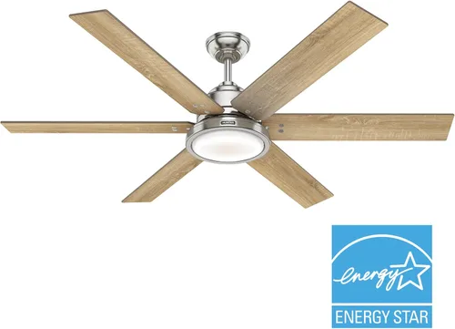 Vista 2 de Hunter Warrant - Ventilador de techo interior con luz LED, 60 pulgadas, níquel cepillado Acabado cepillo níquel (Brushed Nickel Finish)