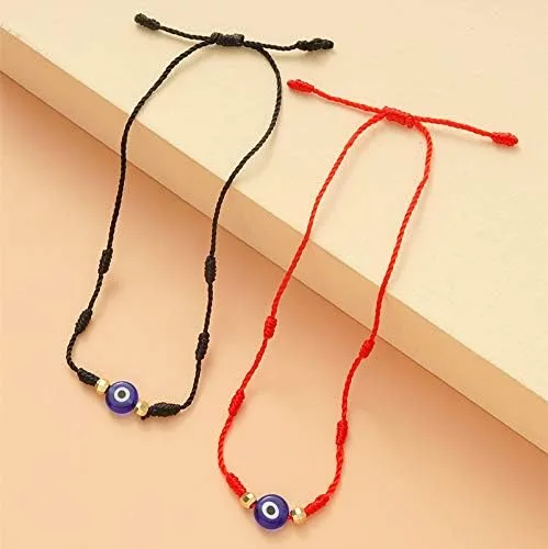 Vista 3 de Gargantilla con colgante de ojo malvado azul, collar de la suerte de cuerda de cuero para mujer