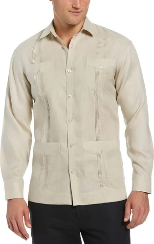 Vista 15 de Cubavera Camisa Guayabera de manga larga con cuatro bolsillos para hombre, 100 % de lino, detalle de pinzas, ajuste relajado