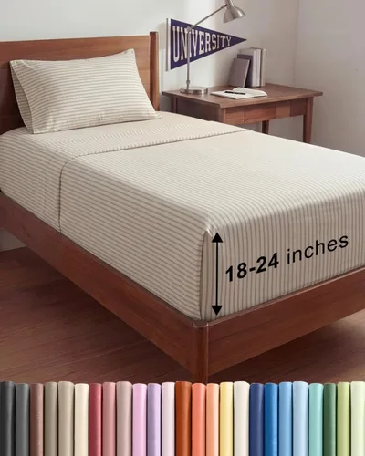 Vista 100 de Sábanas individuales de bolsillo extra profundo, sábanas transpirables y refrescantes de 3 piezas, juego de sábanas de lujo para hotel, suaves, sin