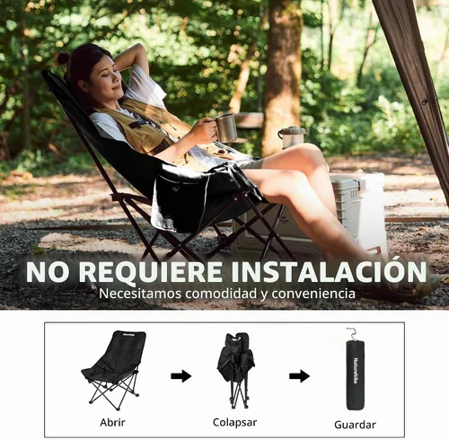Vista 7 de Naturehike Seastar - Silla de campamento acolchada, silla plegable ajustable de 2 posiciones, silla de campamento portátil con bolsillo lateral