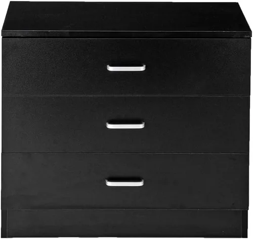 Vista 4 de corp Cómoda de madera simple de 3 cajones de almacenamiento, cómoda de madera, mesita de noche para dormitorio, sala de estar (negro)
