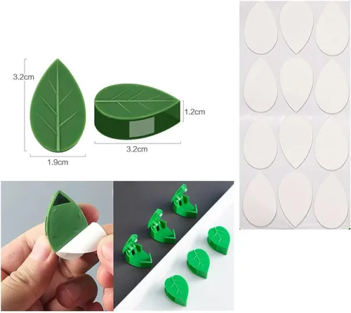 Vista 3 de 60 clips autoadhesivos de pared para trepar plantas, fijador de plantas invisibles en forma de hojas, clips de fijación de gancho para plantas