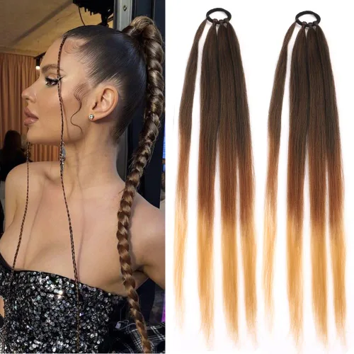 Vista 12 de Extensiones de cola de caballo, 2 piezas sintéticas con lazo para el cabello, extensiones trenzadas, cola de moño, anillo de banda de goma de 26