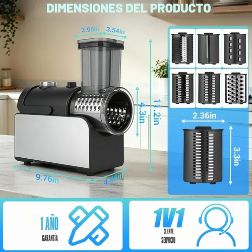 Vista 8 de Rallador eléctrico de queso 6 en 1 de acero inoxidable 800 W