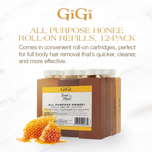 Vista 2 de GiGi Cera de depilación Roll-On Honee multiusos, fácil y rápida, recarga de cera suave, 2.8 oz., paquete de 12