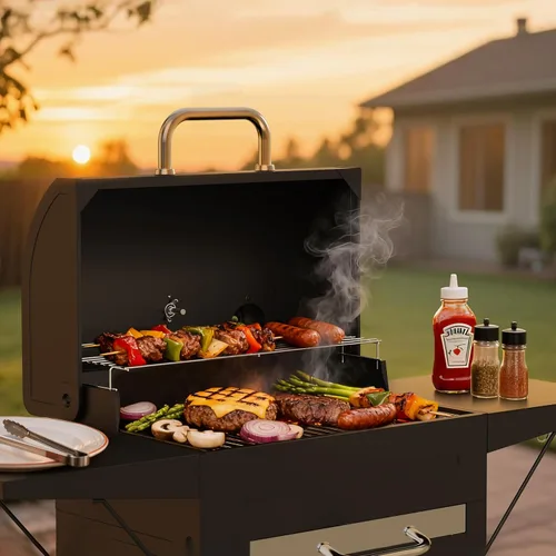 Vista 2 de KEYO GRILL Parrilla de carbón de 20 pulgadas, resistente con mesas