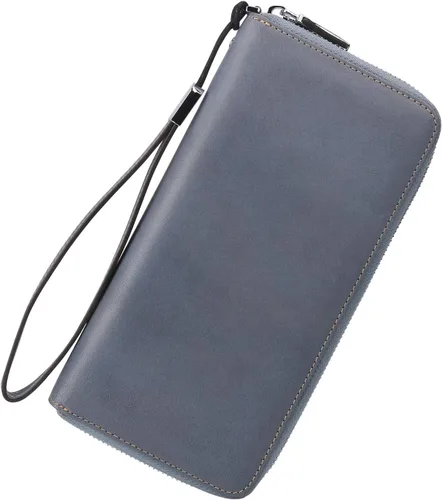 Vista 64 de Lavemi Pequeña cartera compacta para mujer, con bloqueo RFID, de piel auténtica, plegable, con ventanas de identificación