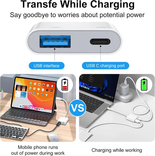 Vista 4 de Adaptador de cámara USB a USB C con puerto de carga para iPhone 16e 16 15 MacBook, adaptador USB hembra OTG para Android Samsung Galaxy A17 A36 A56