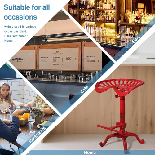 Vista 5 de Taburetes de bar con asiento de tractor industrial, asiento de metal giratorio rústico, asiento de silla de cocina, taburete de isla vintage, silla