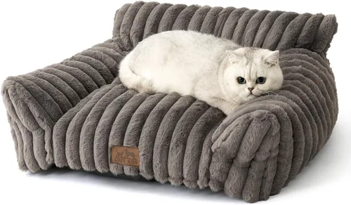 Vista 12 de COZY KISS Bonita cama para gatos con funda extraíble, sofá multifuncional de piel sintética de felpa para mascotas con manta, muebles ultra suaves