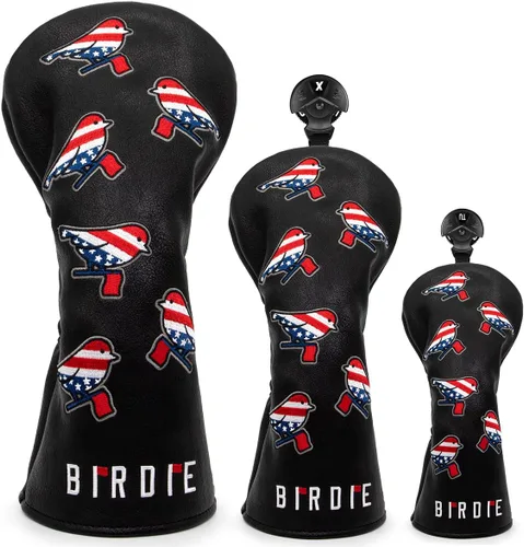 Vista 13 de Cubiertas para cabeza de golf, cubierta para driver, cubierta para madera 3, cubiertas para cabeza de híbrido, bordado, bandera estadounidense
