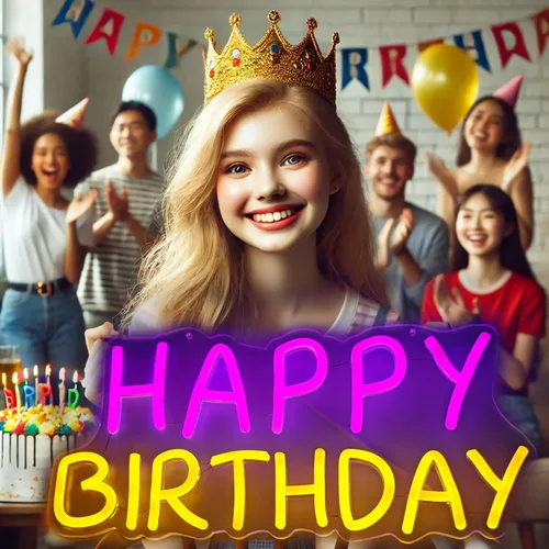 Vista 6 de Letrero de neón de feliz cumpleaños, tablero de luz brillante de feliz cumpleaños, tablero de luz de neón de feliz cumpleaños, adecuado para todas