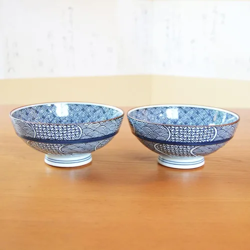 Vista 3 de 有田焼やきもの市場 Tazón de arroz japonés de 5.3 pulgadas de diámetro, juego de 2 piezas de cerámica Arita Imari Hecho en Japón Porcelana Jimon-ori Grande
