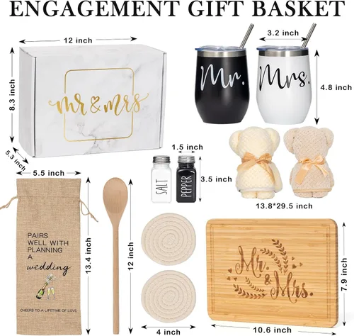 Vista 6 de Regalos de boda para pareja (juego de 11 piezas), cestas de compromiso geniales para recién casados, caja única de señor y señora para novia