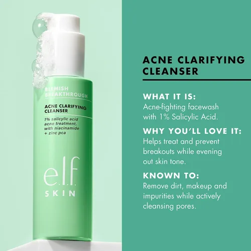 Vista 6 de e.l.f. SKIN Blemish Breakthrough Limpiador aclarador, limpiador de gel para eliminar el maquillaje, controlar el aceite y aclarar los poros, 1%