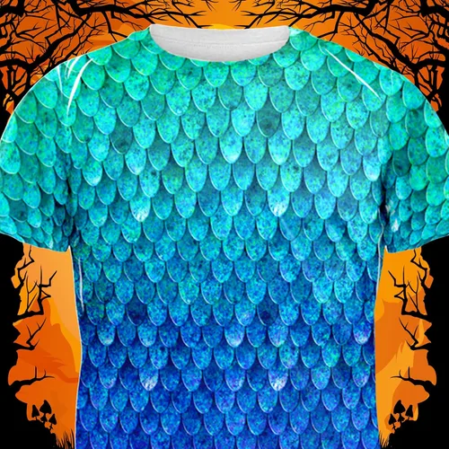 Vista 5 de Halloween sirena escamas traje todo encima de la camiseta para hombre