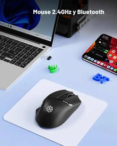 Vista 2 de Uciefy Ratón inalámbrico Bluetooth Z07, ratón recargable para portátil Negro