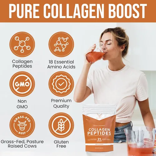 Vista 3 de OX Colágeno en polvo para mujeres y hombres (22 onzas) tipo I y III sin sabor e inodoro, péptidos de proteína de peptan hidrolizados de fácil