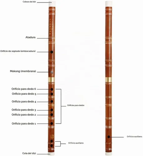Vista 7 de Flauta dizi de bambú. Instrumento tradicional chino hecho a mano, Clave de Re