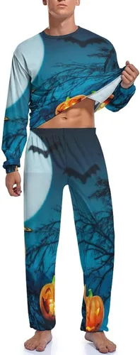 Vista 4 de Happy Helloween Night Pajama Pants Set for Men Lounge Sleepwear T Shirt and Trousers